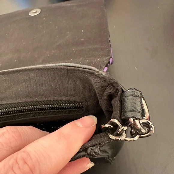 Loungefly Disney Villains Flocked Crossbody Metal Chain Purse Bag Purple Black - Picture 14 of 15